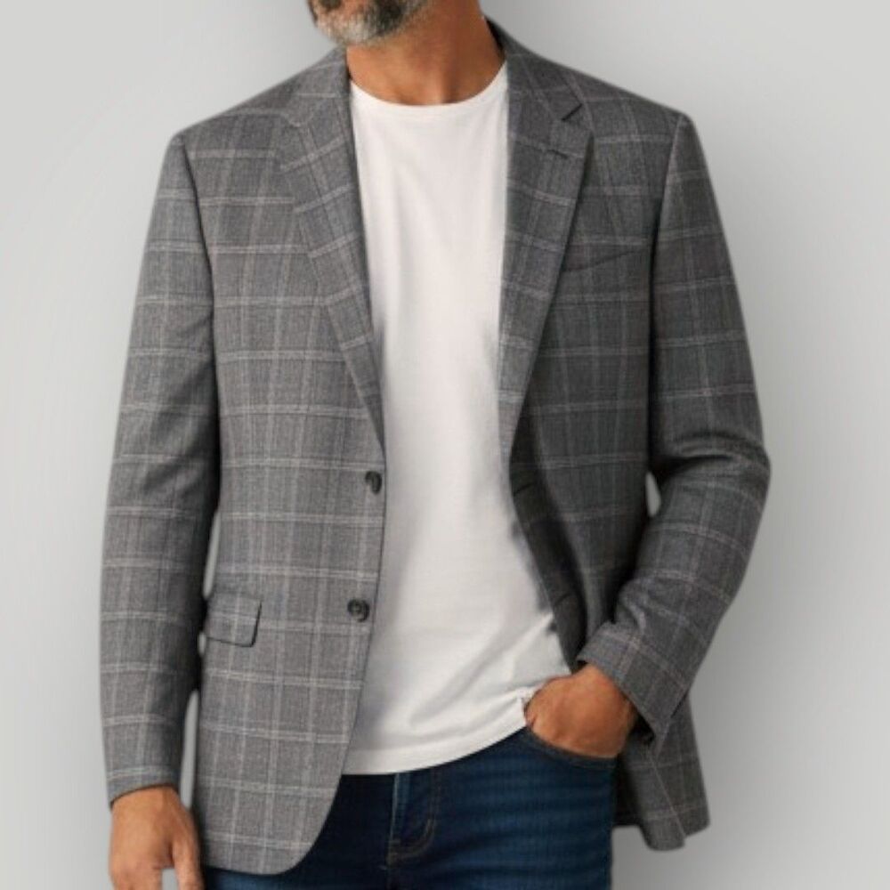JOSEPH ABBOUD Mens Blazer Sport Coat 2-Button Jacket Plaid Gray 50L Italian Wool
